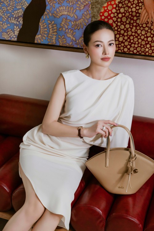 Sixdo Beige Silk Sarong Dress